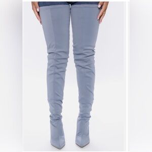 Women's Keyana Thigh High Boot in Light Blue Size 10W by Fashion Nova